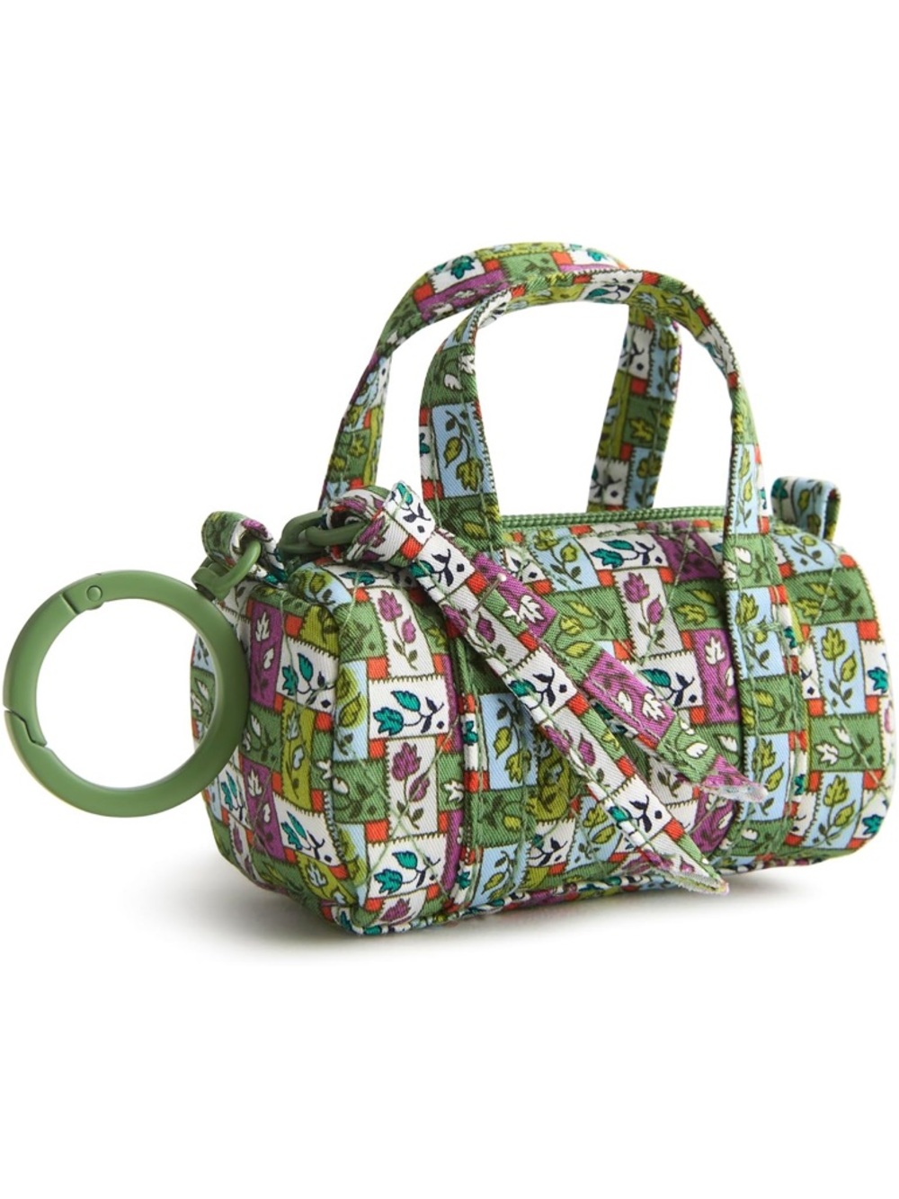 Vera Bradley Ribbon Plaid Quilted Mini Barrel Duffel Bag Charm Keychain Green